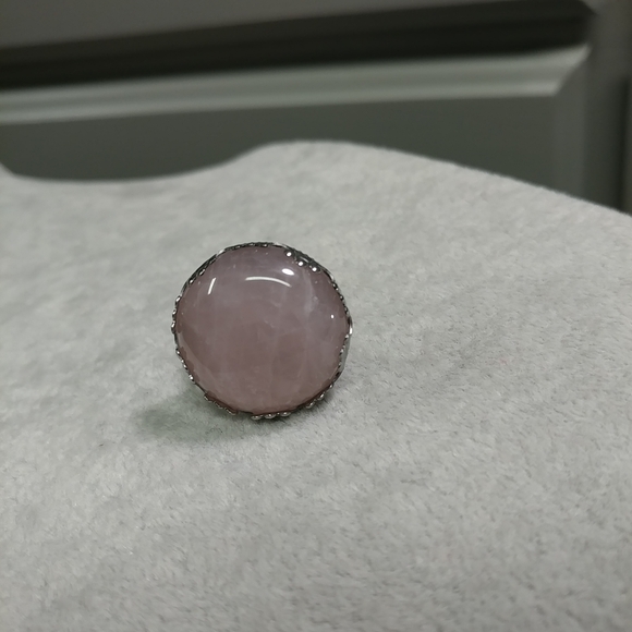 Rose Quartz Ring Natural Gemstone Adjustable Stainless-Steel Ring Pink Crystal - Picture 14 of 16